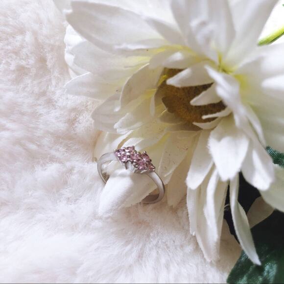 Sterling Silver Pink Floral Pinky Ring - Picture 1 of 11